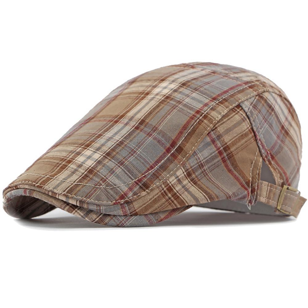 Ht5065 Baret voor Mannen Vrouwen Vintage Kunstenaar Schilder Geruite Baret Hoed Mannelijk Vrouwelijk Verstelbare Ivy Platte Pet Lente Zomer Baret Petten 55-60cm adjustable gray