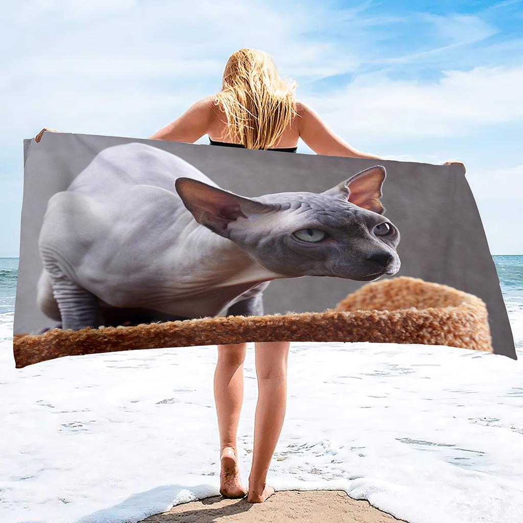 Adult Oversized Beach Towel Sphynx Cat Sand Proof Microfiber Woman Beach Towel Quick Dry Lightweight Travel Towel for Pet Lovers