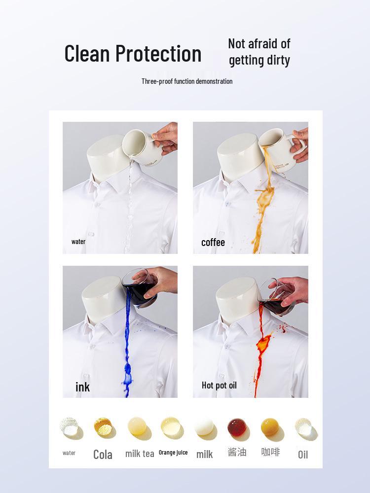 Men's Pure White Non-Iron Long-Sleeve Shirt: Stain-Resistant, Stretch, Professional Business Casual