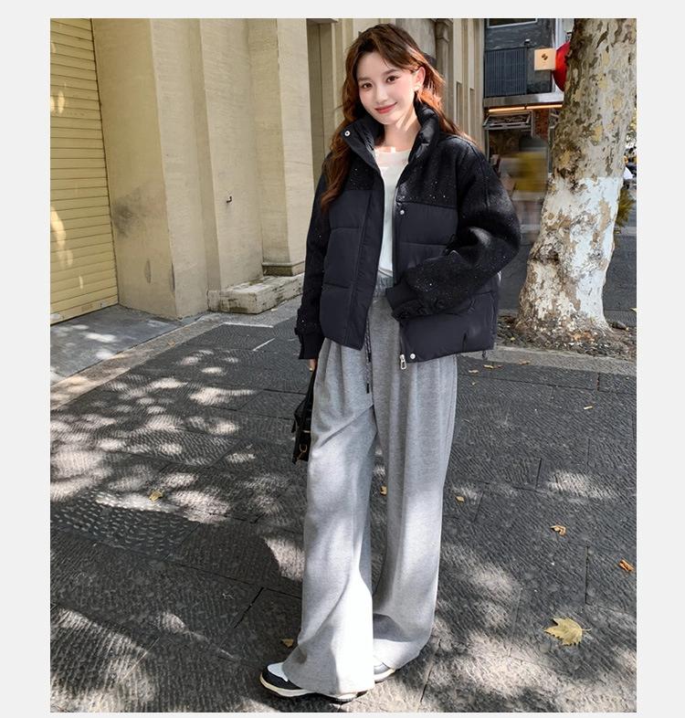 Sequin Stitching Collar Short Winter Warm Cotton-padded Jacket