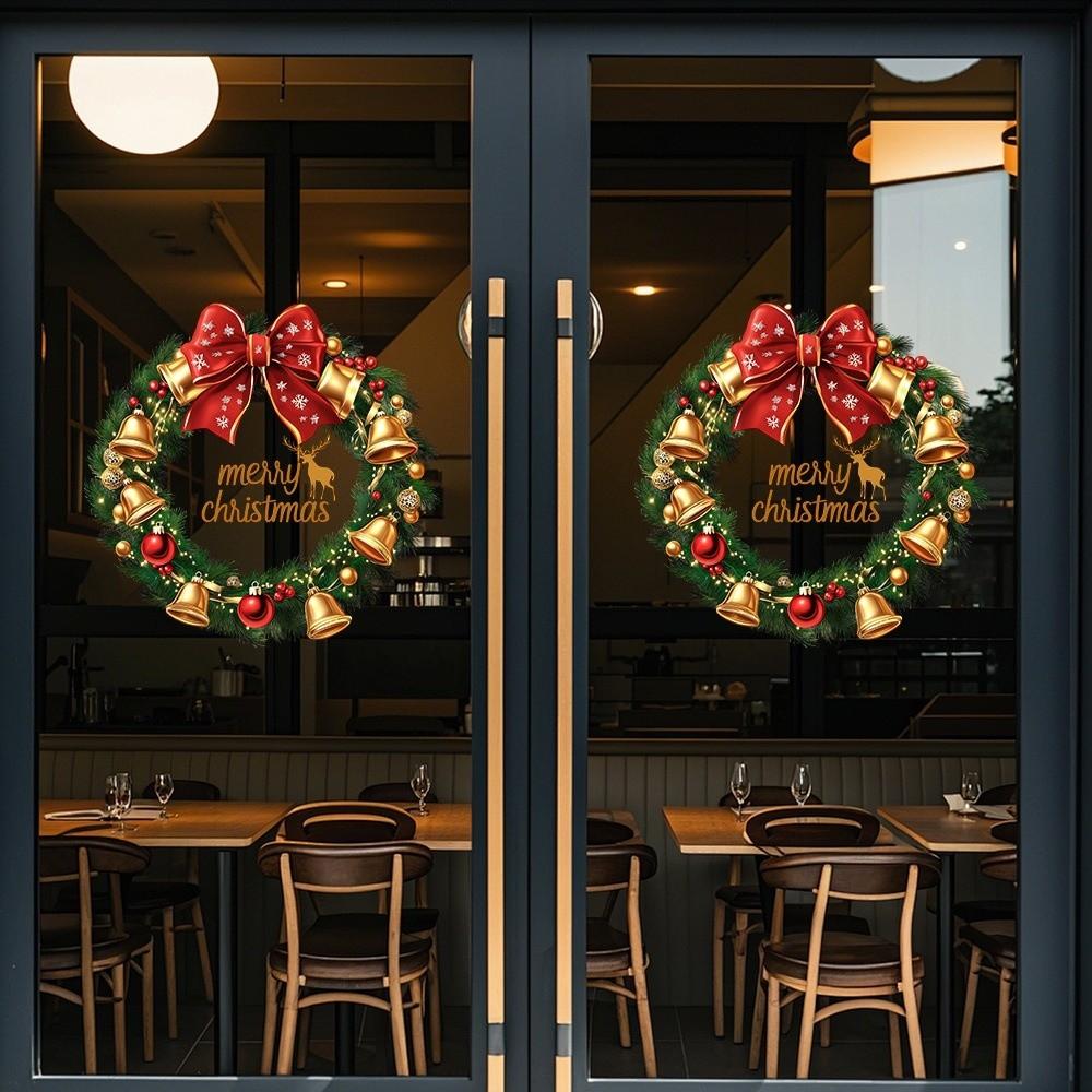 Simulated Flower Wreath Christmas Window Sticker Merry Christmas Theme New Year Festival Party Sticker PVC