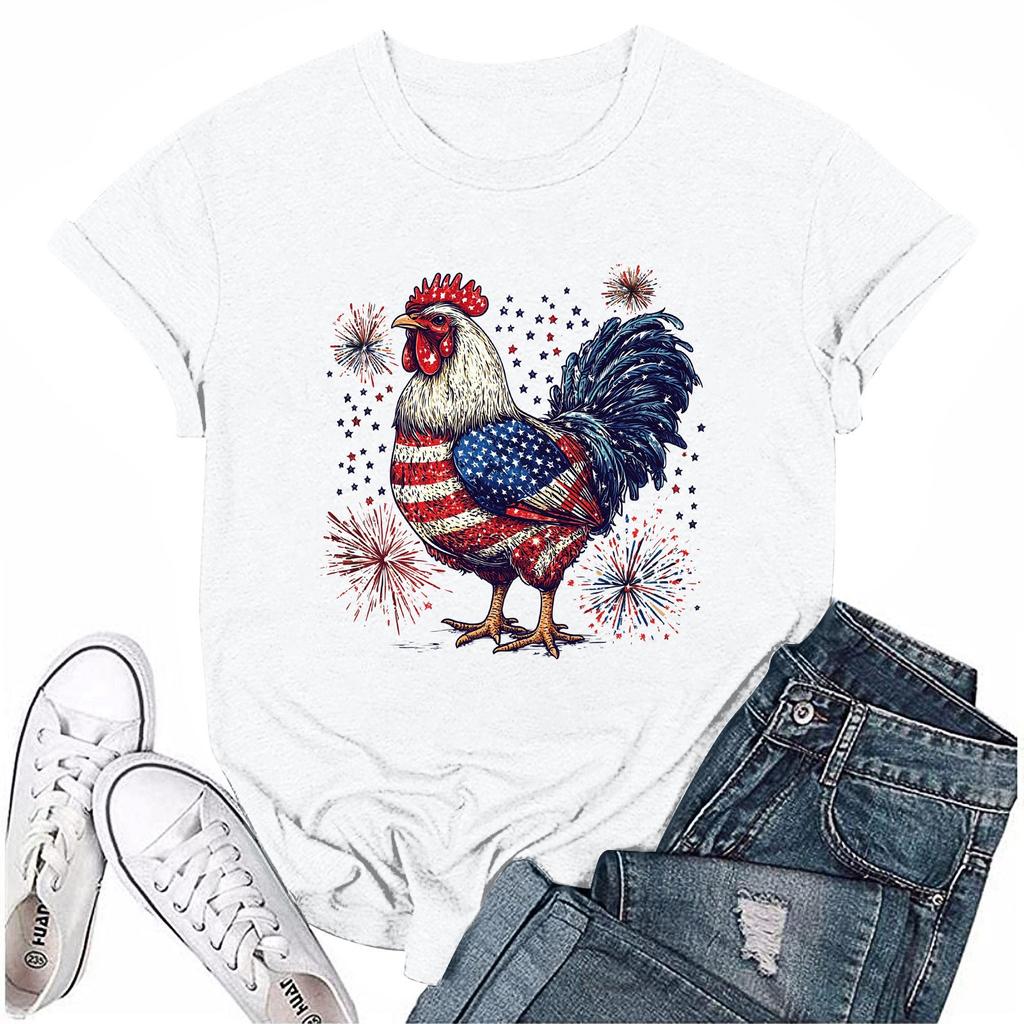Damen Rundhals Casual Independence Day Bedrucktes Kurzarm T-Shirt Top