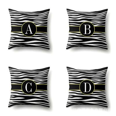 Polyester Pillowcase Zebra Pattern Printing Home Decoration Pillowcase 26 English Letter Cushion Cover Black and White