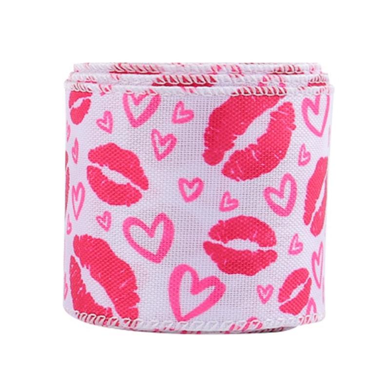 4 Rolls 5cm Valentines Day Wire Ribbon Gift Wrapping Ribbons for Wedding Wreath Hair Bows DIY Crafts with Heart Pattern