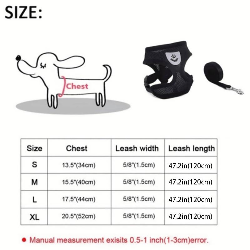 Langxingcs Pet Cat Dog Leash Set with Escape-Proof Adjustable Harness, Reflective Safety Strap and Collar, Soft Breathable Mesh Material