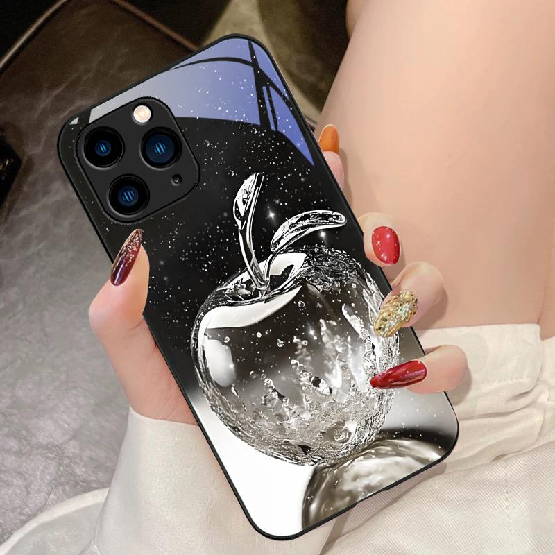 Transparente Kristall-Apfel-Hülle für iPhone 16 Pro Max 15 Pro 14 13 12 Mini 11 XS M Ax XR 7 8 Plu SE 2022 Hülle aus gehärtetem Glas