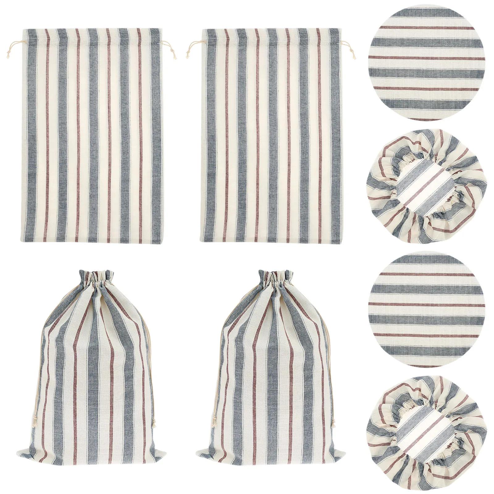 

4Pcs Drawstring linen Bread storage Bag Reusable washable storage food Container Sourdough Home Unbleached Kitchen Organizer