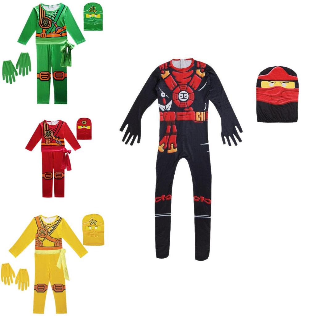 Cool Ninjago Inspired Kids Cosplay Party Clothes Set With Glove Hat And Jumpsuit