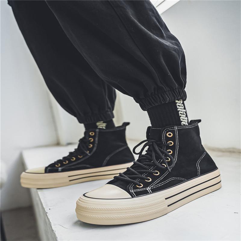 Classic Design Black Couple Skateboard Sneakers Platform Non-slip Men's Vulcanized Shoes High Top Suede Leather Sneakers Man