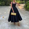 2026 European and American Women's Clothing, New Summer Models, Elegant and Simple Solid Color Square Neck Slim-fitting High-waisted Dress and Lon