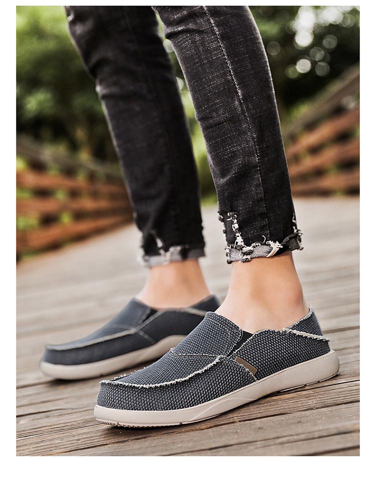 Men's Casual Lightweight Breathable Slip-On Canvas Loafers with Elastic Band
