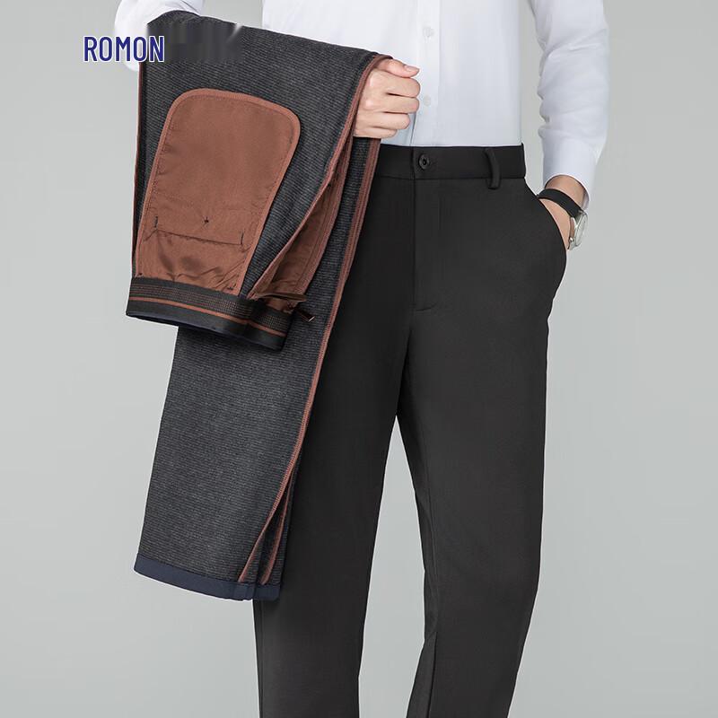 Romon Men's Wool Blend Fleece Lined Straight Leg Dress Pants