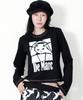 Deumakeu Black Cat Stitch Semi-Crop Long Sleeve T-Shirt Black