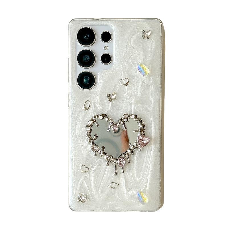 Drip Glue Water Diamond Love Mirror Phone Case for Samsung S25ultra Butterfly S24plus Love Gem A16