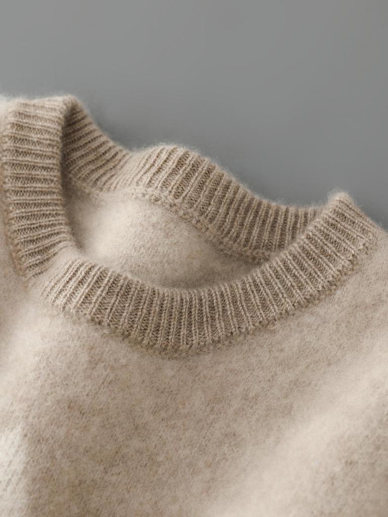 Men's Autumn Winter Loose Fit Round Neck Wool Sweater - Thick, Fashionable Color Block Base Layer