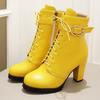 Lace-up Ankle Boots For Women Short Shoes Fashion Buckle High Heels Yellow Black Autumn Winter Women's Ankle Boots Large Size 45