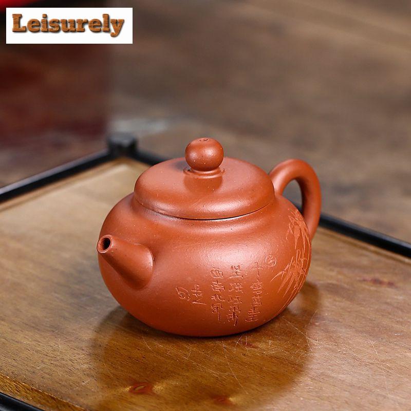 130ml Traditional Yixing Purple Clay Teapot Handmade Bamboo Pot Raw Ore Dahongpao Mud Tea Brewing Kettle Zisha Teaset Decoration