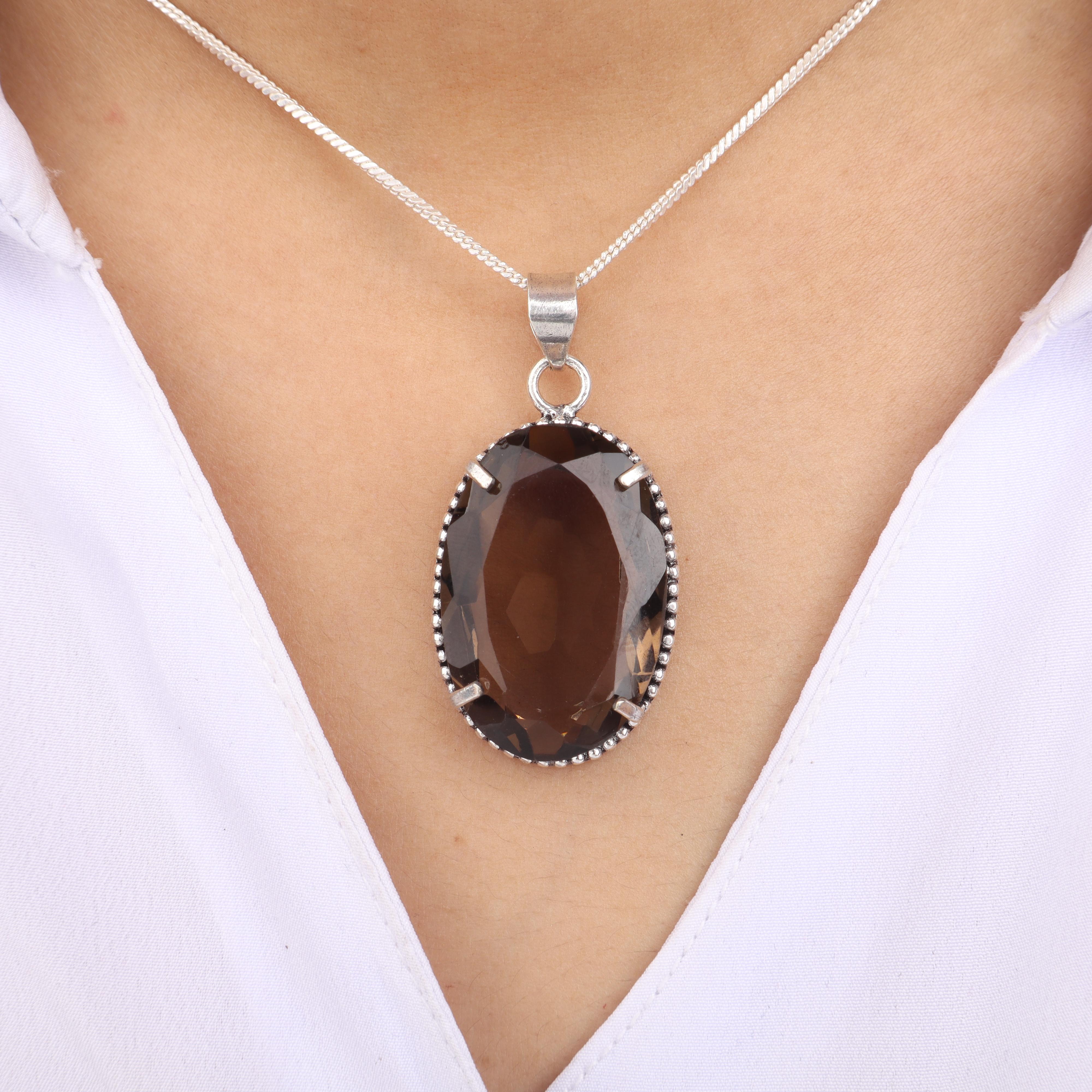 

Кулон из серебра 925 пробы с драгоценным камнем Дымчатый Топаз 1,75 , Ювелирные изделия ручной работы, Кулон с камнем коричневого цвета для женщин PP-63-11