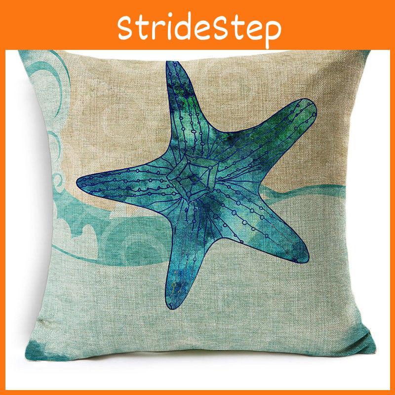 Exquisite 18" Blue Sea Animal Cotton Linen Cushion Cover For Stylish Living Spaces