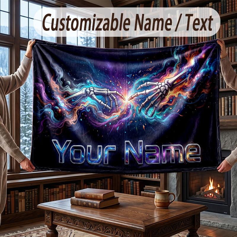 Space Cosmic Theme Throw Blanket Custom Name Text Personalized Blanket Soft Cozy Blanket for Home Sofa Bed