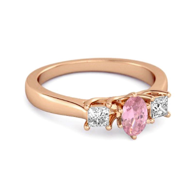 Pink CZ Elegant Three Stone Women Wedding Ring  - 925 Sterling Silver Rose Gold Vermeil