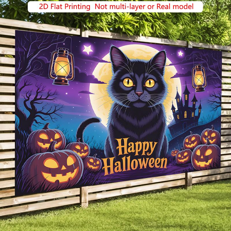Party Backdrop Halloween Castle Black Flat Spooky Pumpkin Celebration Photo Booth Party Decor