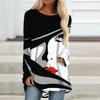 Plus Size Women Spring Face Printed Comfy Long Sleeve Round Collar T-shirt Casual Baggy Mid Length Tee Tops