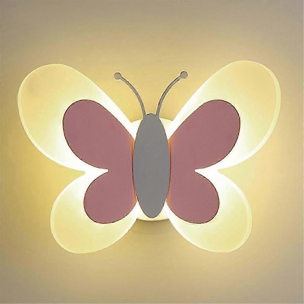 Dětská lampa do pokoje Moderní nástěnné lampy s motýly, Růžové křídlo & Bílá