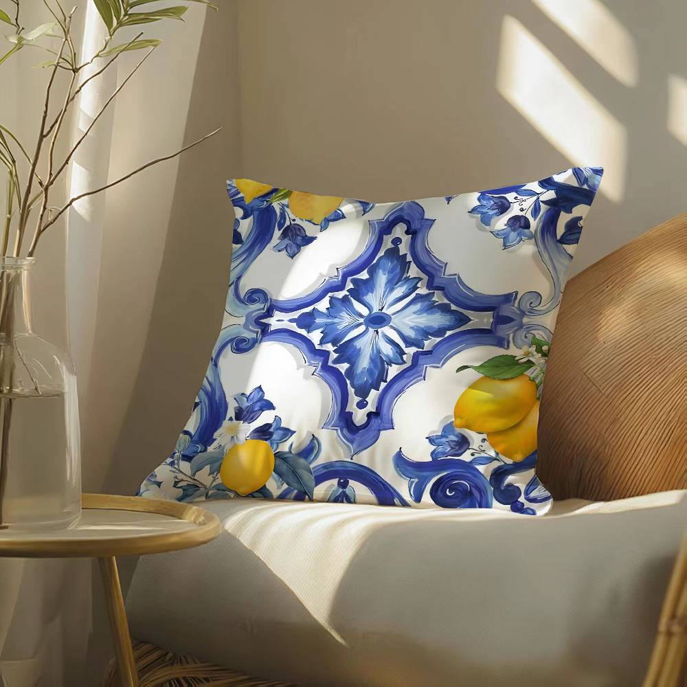 

Classical luxury Lemon Pattern Pillow Case Silky elegant Comfort Sofa Bed Invisible zipper Beach pillowcase 12x12Inch