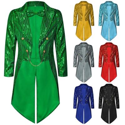 Mens Sequins Tuxedo Jacket Tails Slim Fit Tailcoat Dress Coat Swallowtails Dinner Party Wedding Blazers Suit Jacket