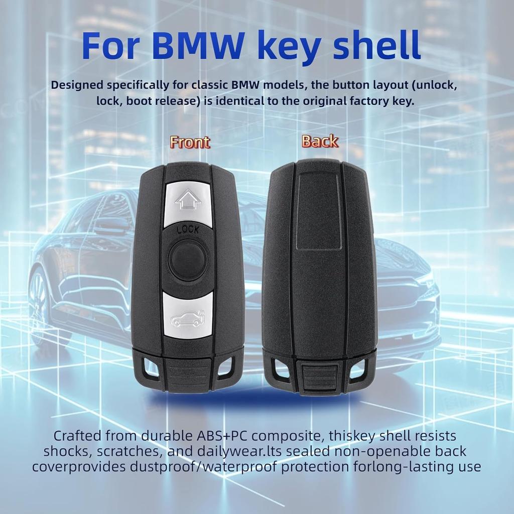 car Key Shell for BMW E87 E81 E90 E71 E53 E60 E61 E64 E70 E84 E89 E90 E91 E92 E93 BMW Key Case with Screwdriver and Keyring, and VL Battery (Rear