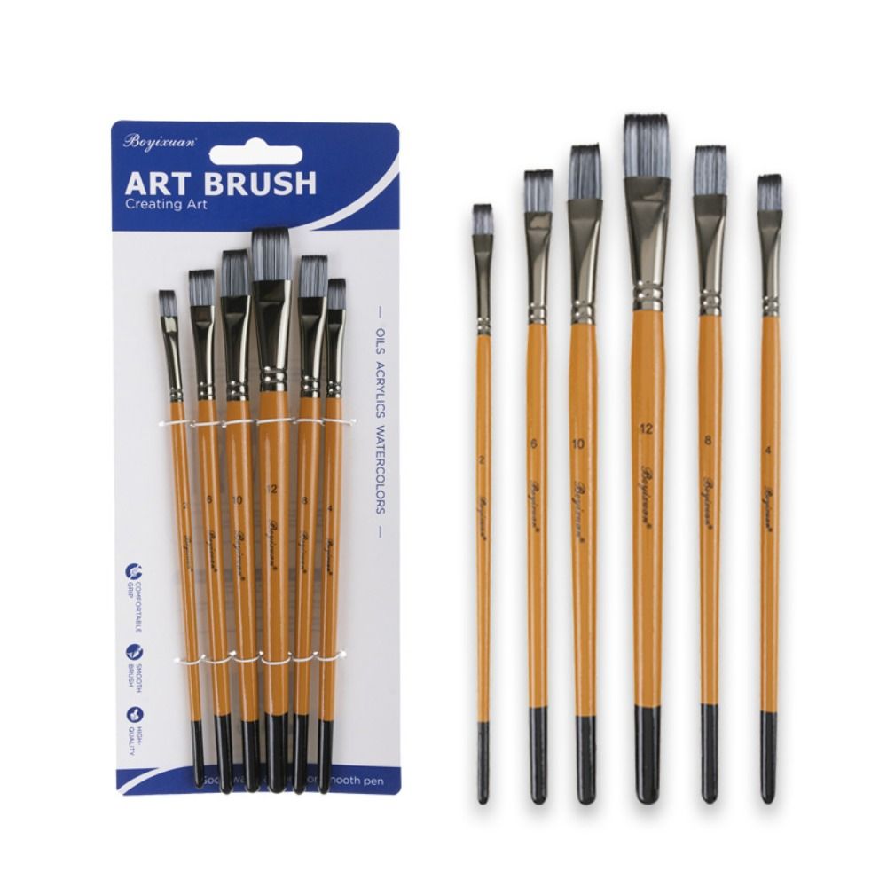 Wooden Handle Acrylic Oil Brushes Round Head Art Paint Brushes 6pcs/set Art Supplies  Artist
