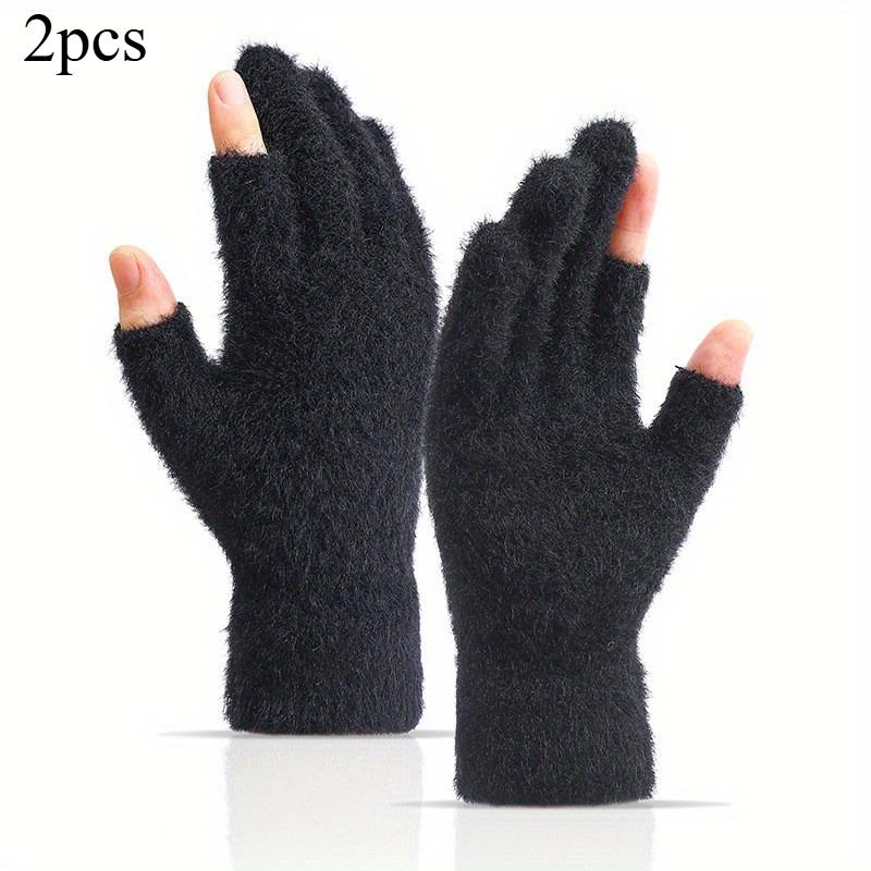 

2pcs Black Gray Women s Winter Warm Fingerless Gloves for Writing and Touch Screen Use Casual Outings Winter Gloves чёрный