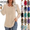 Women's Fashion Casual Solid Color Print Long Sleeve O Neck Blouses & Shirts