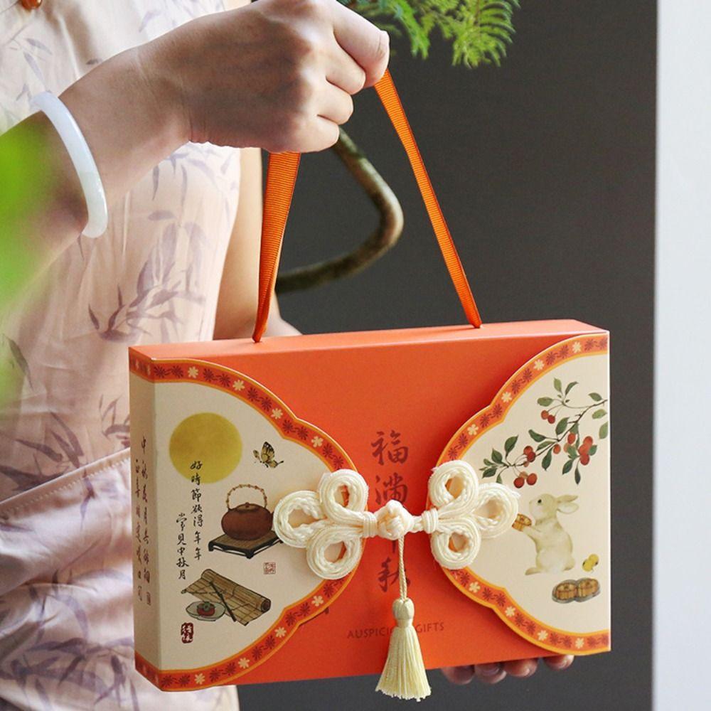 5 Piece 6 Grid Egg Yolk Pastry Gift Box with Tassel Cookies Packaging Box Mid-Autumn Festival