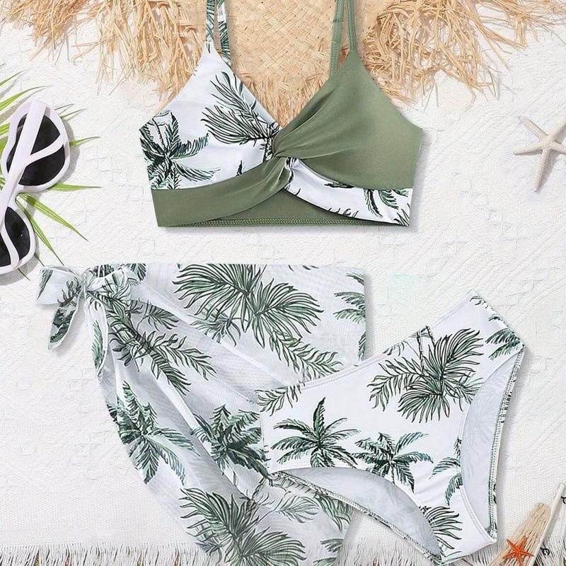 Летний цветочный трехсекционный купальный костюм для девочек 2025 7-8Y