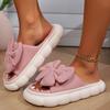 Fashion Fashion White Bowknot Home Slippers for Women Open Toe Thick Soft Sole Platform Shoes Woman Comfort Indoor House Linen Slippers