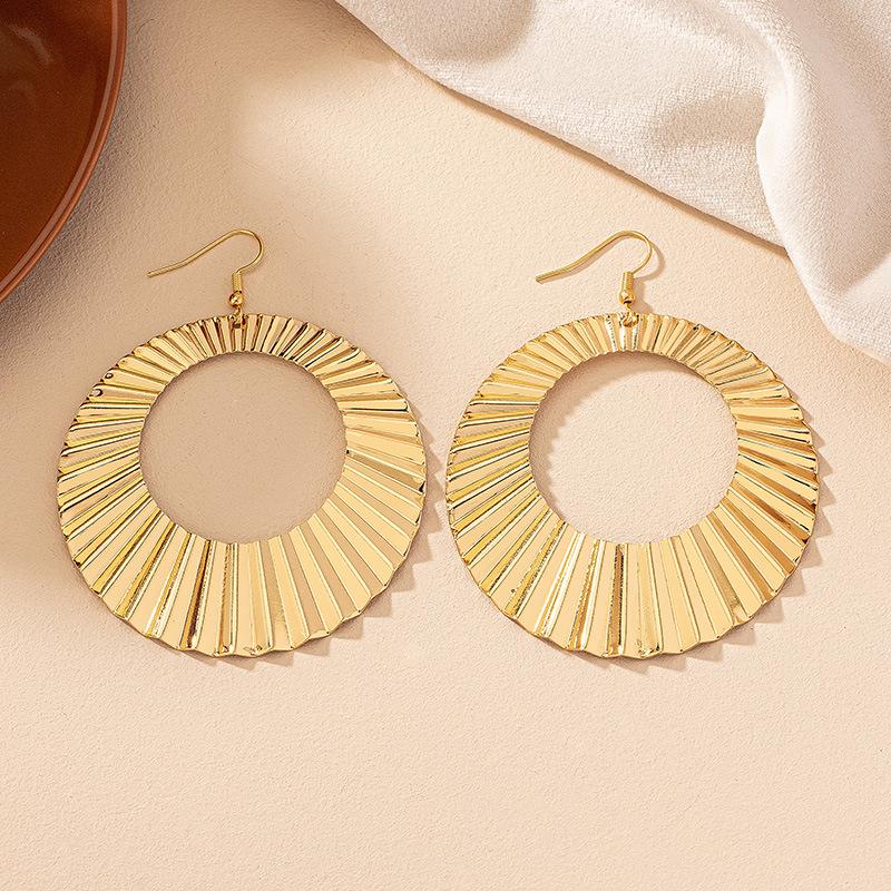 European & American Creative Design Large Irregular Pleated Circle Earrings for Women