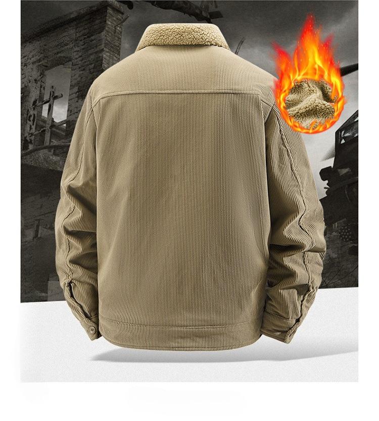 Winter Men Corduroy Casual Jackets Male Fashion Fleece Warm Parkas Down Jackets High Quality Man Slim Cargo Coats Size 5XL