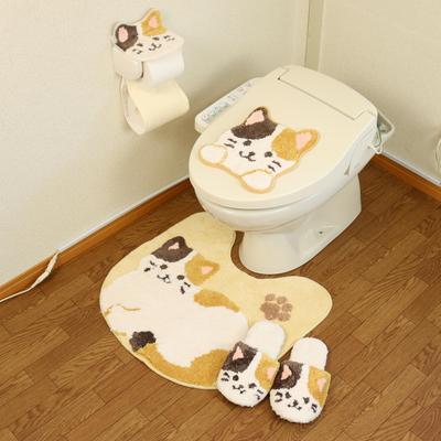 Cute 4-Piece Toilet Mat Set with Suction Cups, Cat Paper Holder Cover, Slippers, and Cat Toilet Decor by Fundit Animals