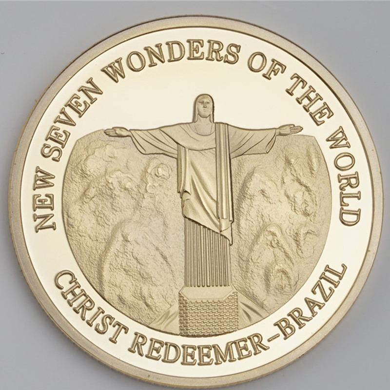 7PCS Seven Wonders Challenge Gold Badge, World Architecture Memorial Gold Coin Decoration Collection