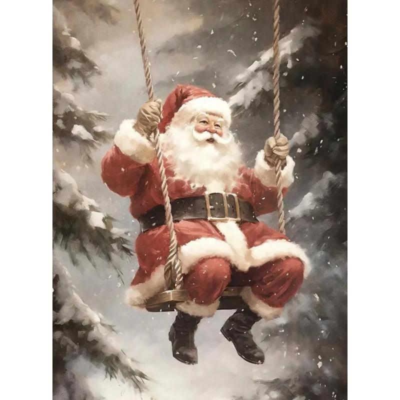 Christmas Tree Wall Art Decor Santa Claus On Swing Posters Prints Snowman Deer Winter Canvas Painting For Festival Decoration