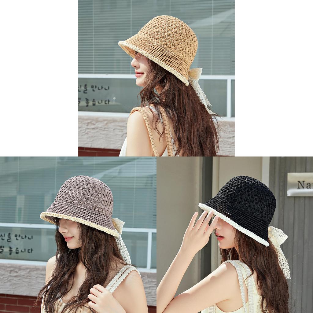 Water Bucket Hat Women Summer Sun Protection Straw Sunhat With Short Brim For Beach Vacation