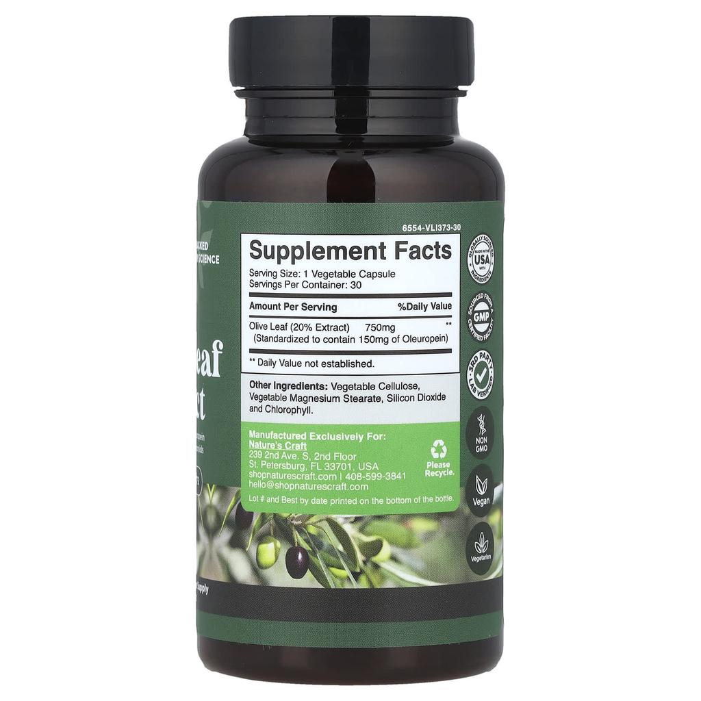 Nature'S Craft, Olive Leaf Extract, 750Mg, 30 Capsules