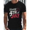 European Sizes T-shirt For Men, Happy 4th July Graphic Print Short Sleeve Tees, Summer Trendy Casual Tops