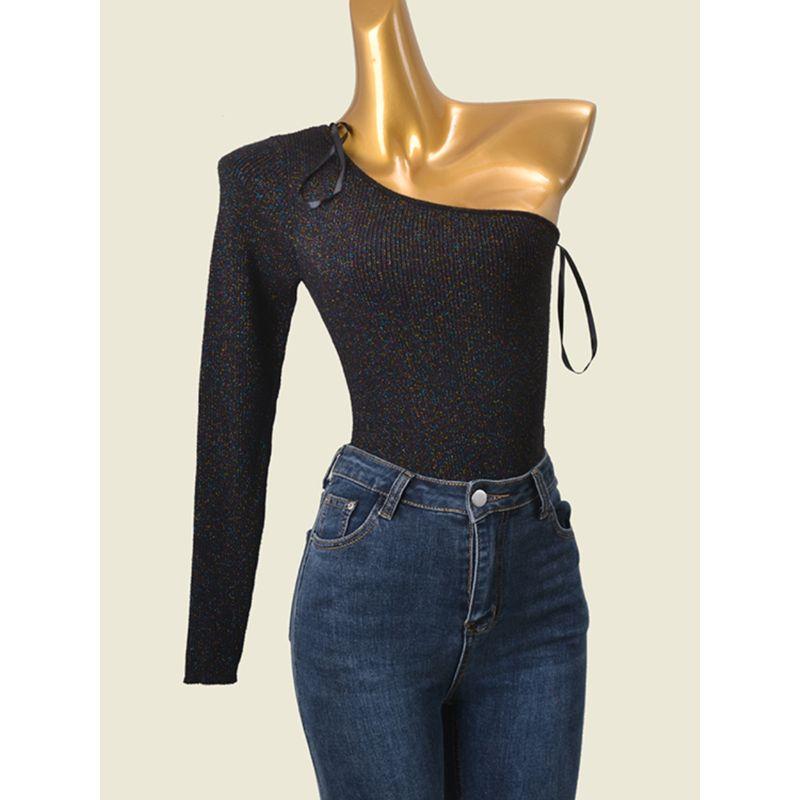 Foreign Trade Original Order Color Gold Stylish Positioning Clothes Fashion Fashion Wind Thread High Elastic Long Sleeves Silm Knitting Jumpsuit