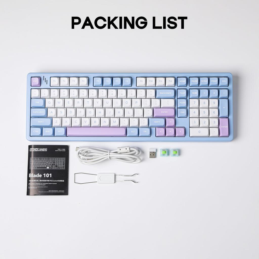 MechLands Blade101 Wireless Aluminum Gaming Gasket Mechanical Custom 8000mAh RGB NKRO for Keyboard, Keyboard, BT5.0/2.4GHz/USB-C, Hot-Swappable