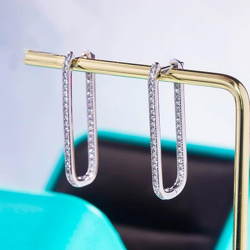 925 Sterling Silver Shiny Zircon Square Hoop Huggies Earring for Women Versatile Party Gift Daily Wear Earring Jewelry