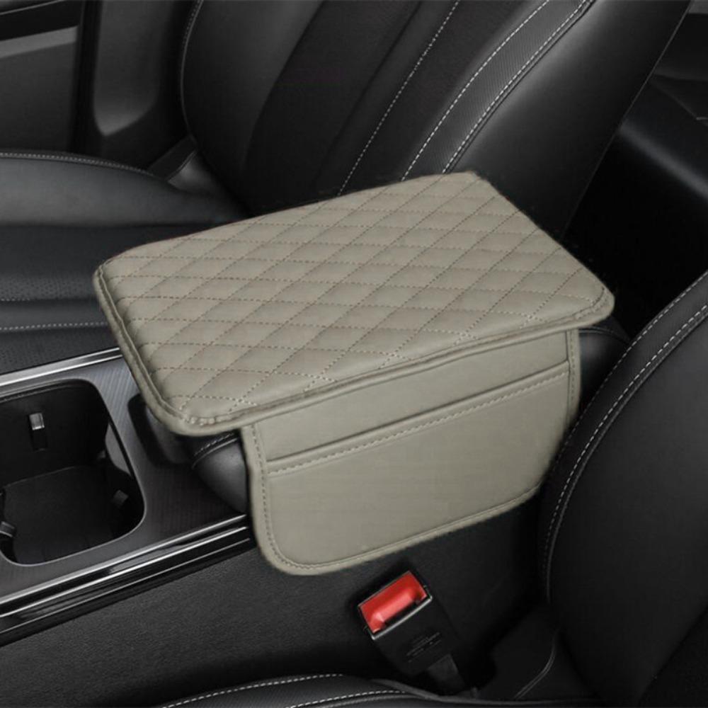 PU Leather Car Armrest Box Cushion Embroidery with Pocket Center Console Protector Cover Multifunctional