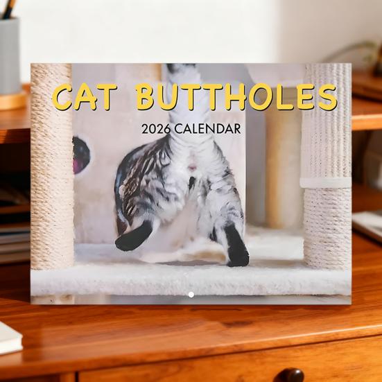 2026 Katzen Hintern Kalender 2026 Lustige Katze 12 Monats-Wandkalender Jan bis Dez High-Definition Katzenfotografie